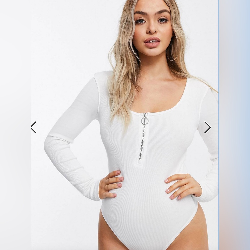 Missguided White Ribbed O-Ring Zip Bodysuit